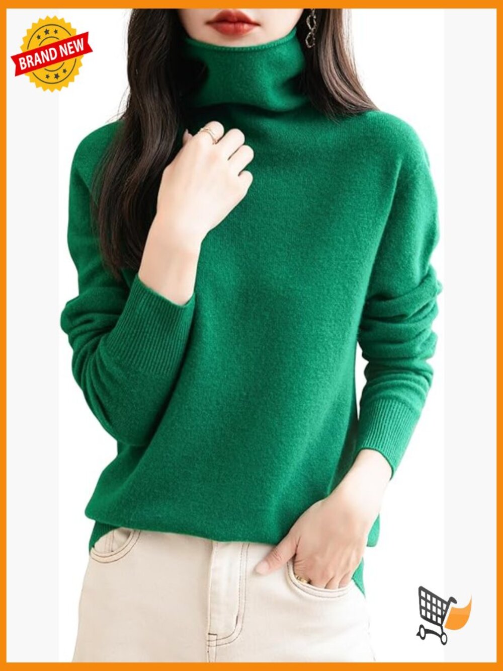 100% Merino Wool Seamless Turtleneck Sweater Long Sleeve Pullover